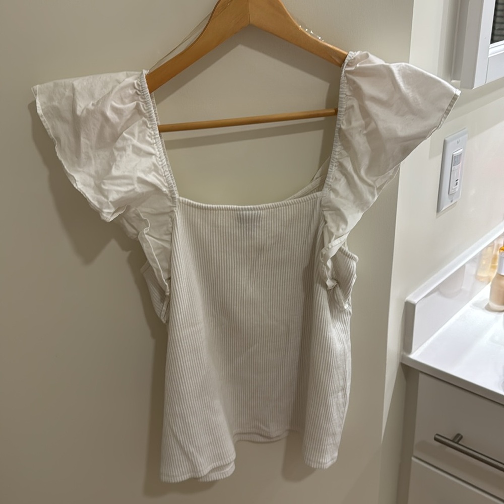 a new day White Ruffled Butterfly Sleeve Blouse - Picture 3 of 3